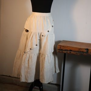 White Snap Tiered Linen Skirt